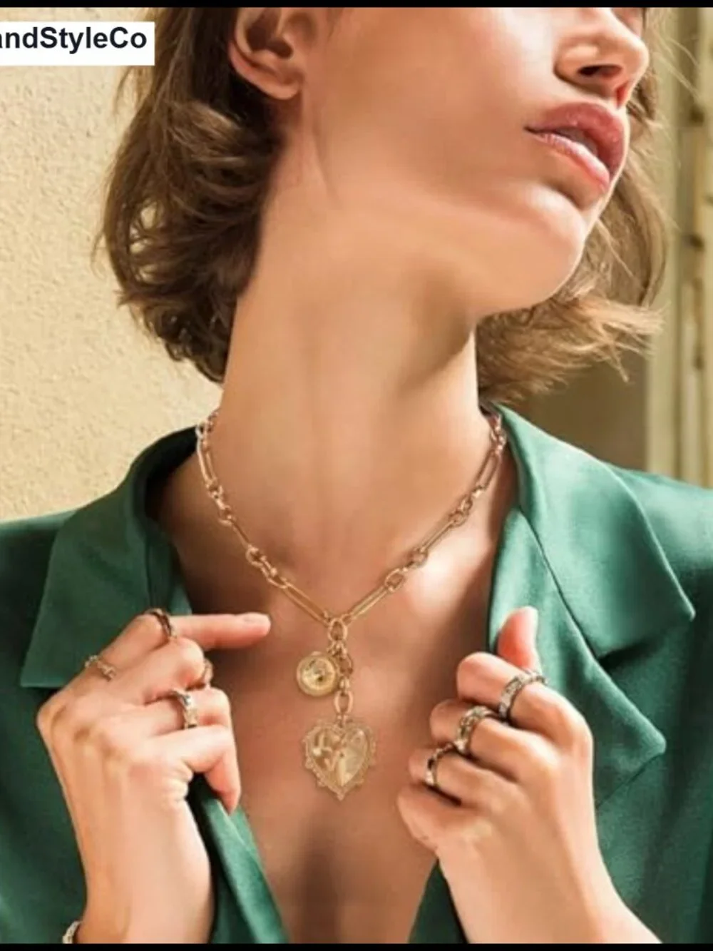 Chunky Gold Plated Lion Coin Heart Pendant Necklace